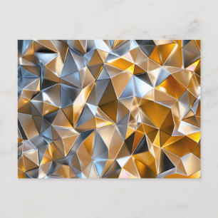 Modern Metallic Abstract Gold Silver Geometric Announcement Postcard