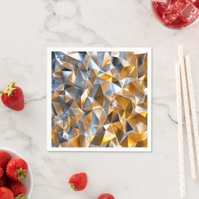 Modern Metallic Abstract Gold Silver Geometric Napkin (Insitu)