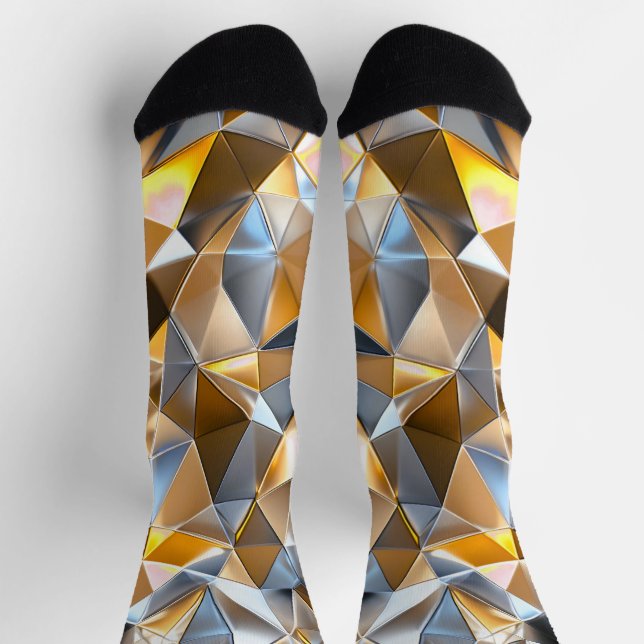 Modern Metallic Abstract Gold Silver Geometric Socks (Top)