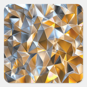 Modern Metallic Abstract Gold Silver Geometric Square Sticker