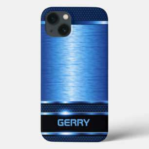 Modern Metallic Blue Geometric Design Luggage Tag iPhone 13 Case