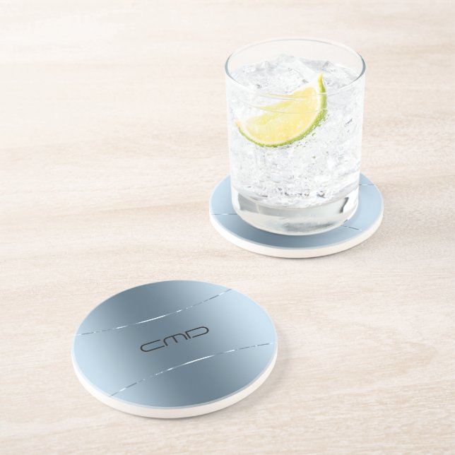Modern metallic blue stainless steel look coaster (Side)