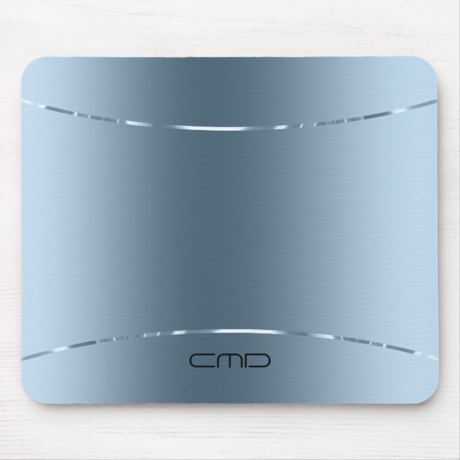 Modern metallic blue stainless steel look mouse mat (Front)