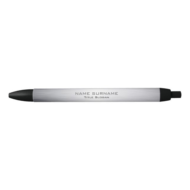Modern Metallic Brushed Silver Look Style Clean Black Ink Pen (Front)