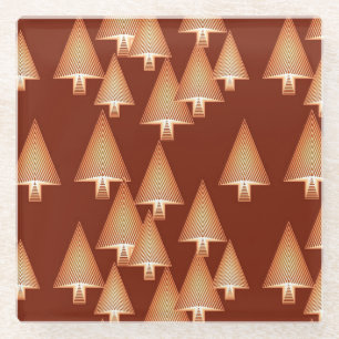 Modern metallic Christmas trees - copper Glass Coaster