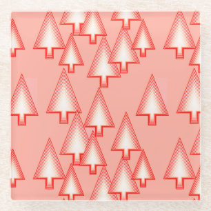 Modern metallic Christmas trees - coral orange Glass Coaster