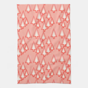 Modern metallic Christmas trees - coral orange Tea Towel