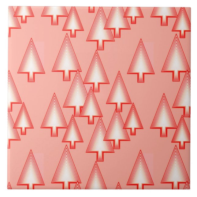 Modern metallic Christmas trees - coral orange Tile (Front)