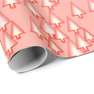Modern metallic Christmas trees - coral orange Wrapping Paper