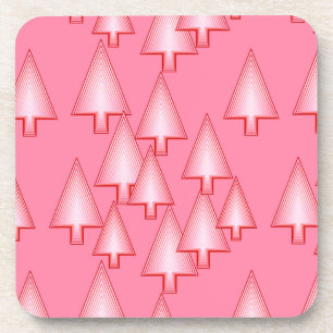 Modern metallic Christmas trees - coral pink Coaster