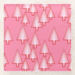 Modern metallic Christmas trees - coral pink Glass Coaster