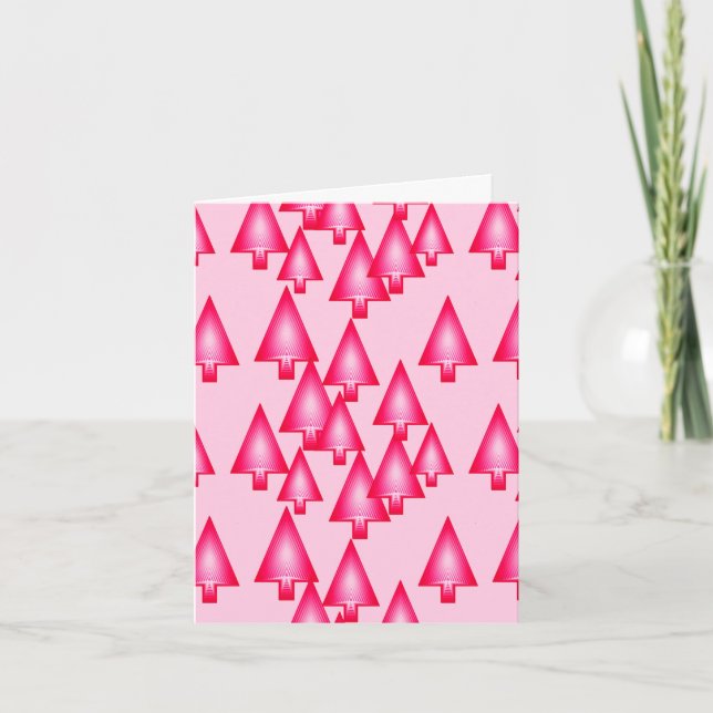 Modern metallic Christmas trees - fuchsia pink Holiday Card (Front)