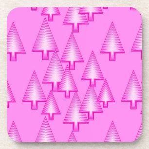 Modern metallic Christmas trees - orchid pink Coaster