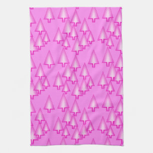 Modern metallic Christmas trees - orchid pink Tea Towel