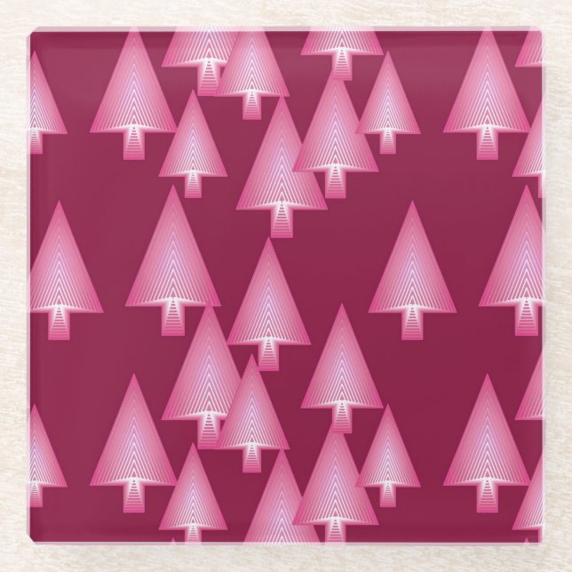 Modern metallic Christmas trees - pink & wine Glass Coaster (Front)