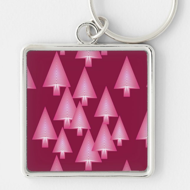 Modern metallic Christmas trees - pink & wine Key Ring (Front)