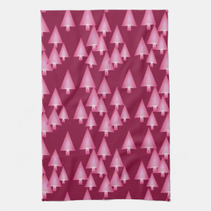 Modern metallic Christmas trees - pink & wine Tea Towel