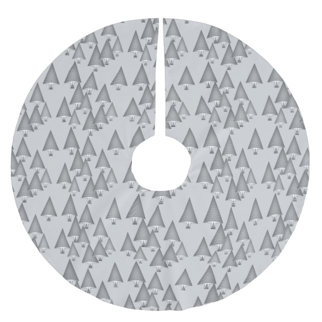 Modern metallic Christmas trees - silver grey Brushed Polyester Tree Skirt (Front)