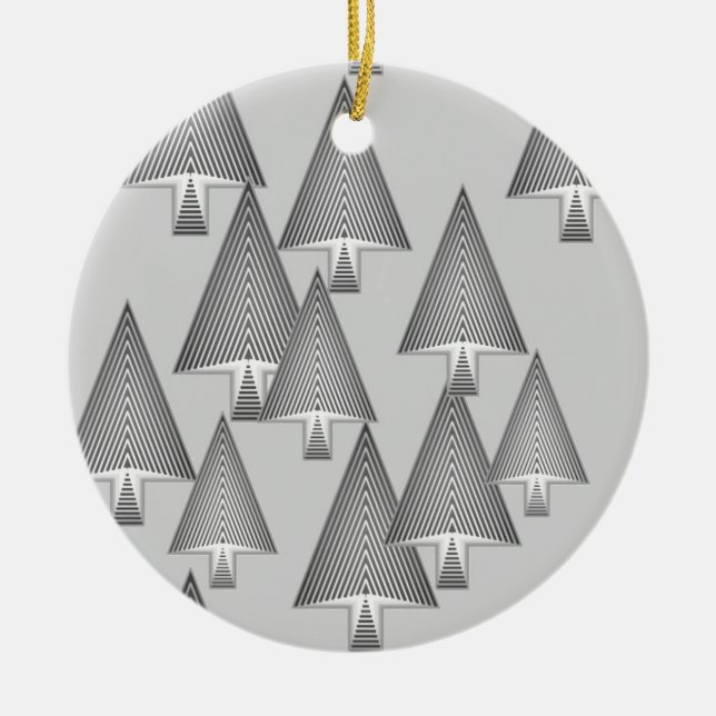 Modern metallic Christmas trees - silver grey Ceramic Tree Decoration (Front)