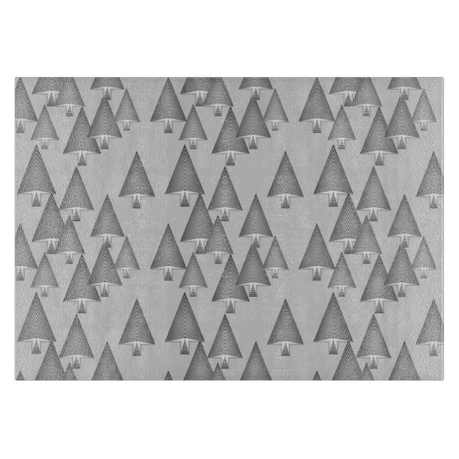 Modern metallic Christmas trees - silver grey Cutting Board (Front)