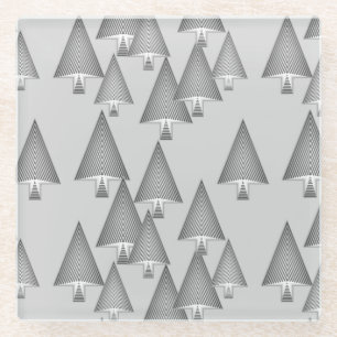 Modern metallic Christmas trees - silver grey Glass Coaster