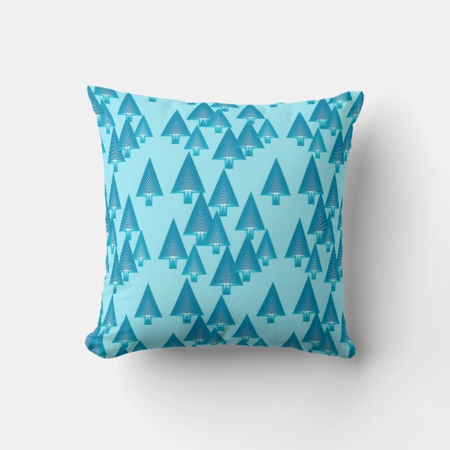 Modern metallic Christmas trees - sky blue Cushion (Front)