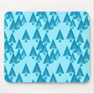 Modern metallic Christmas trees - sky blue Mouse Mat