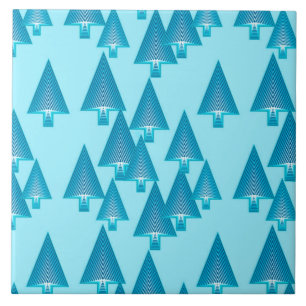 Modern metallic Christmas trees - sky blue Tile