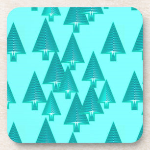 Modern metallic Christmas trees - turquoise Coaster
