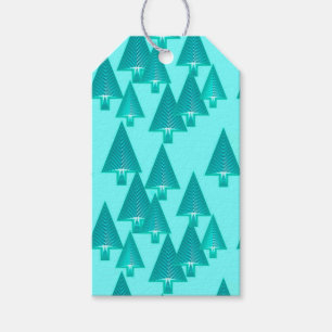 Modern metallic Christmas trees - turquoise Gift Tags