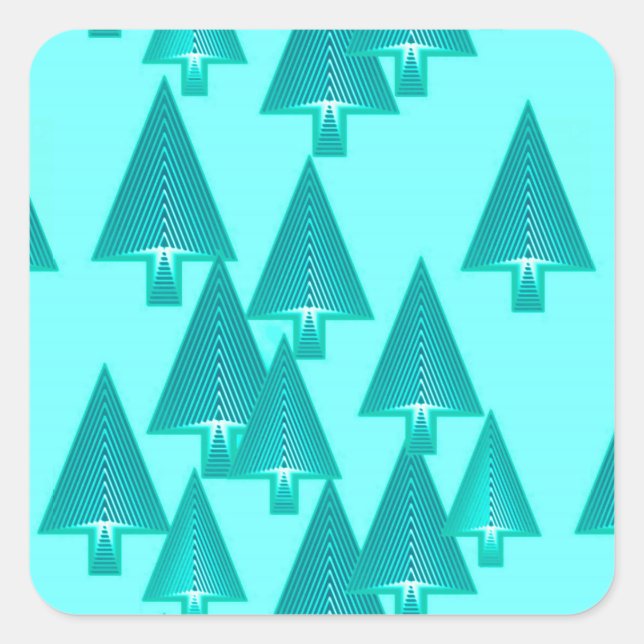 Modern metallic Christmas trees - turquoise Square Sticker (Front)