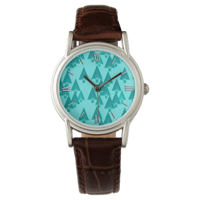 Modern metallic Christmas trees - turquoise Watch (Front)