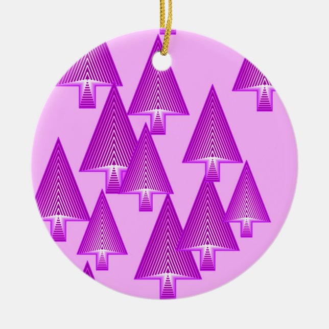 Modern metallic Christmas trees - violet purple Ceramic Tree Decoration (Front)