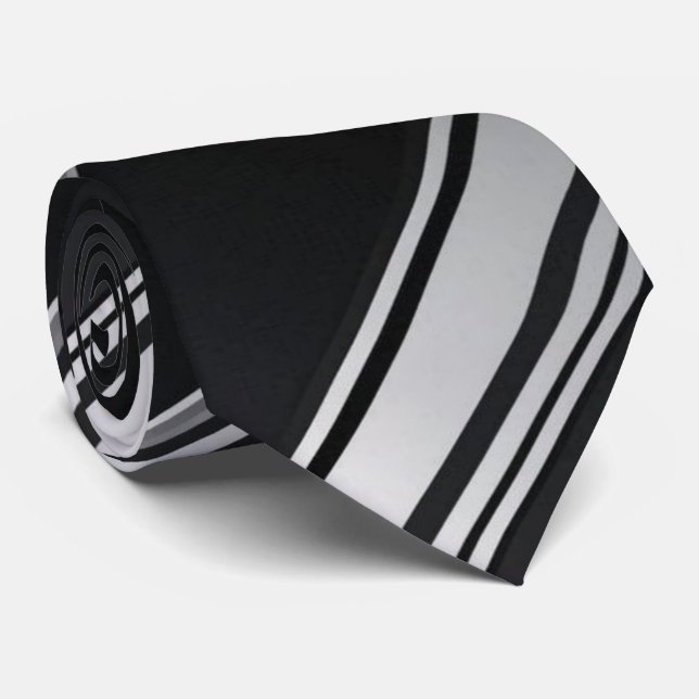 Modern Metallic Diagonal Pattern Black Silver Tie (Rolled)