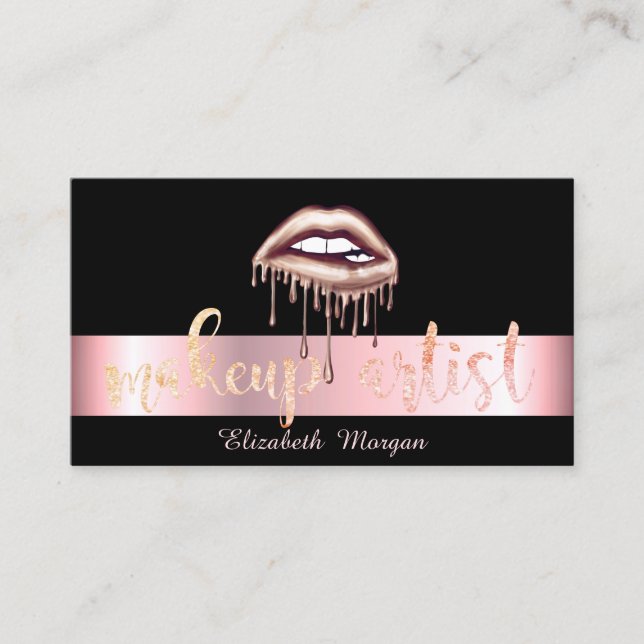 Modern Metallic Dripping Lips Black   Business Card (Front)