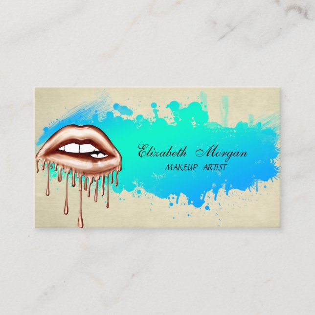 Modern Metallic Dripping Lips-Makeup artist  Business Card (Front)