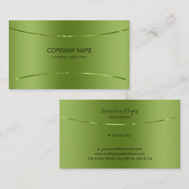 Modern Metallic Faux Green Stainless Steel Look Business Card (Front/Back)