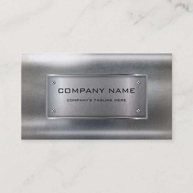 Modern Metallic Faux Silver Stainless Steel Look Business Card (Front)