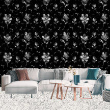 Modern Metallic Flowers Black And Silver Floral