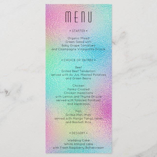 Modern Metallic Foil Wedding Bridal Shower Menu (Front)