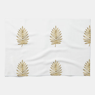 Modern Metallic Gold Botanical Palm Leaf Pattern Tea Towel