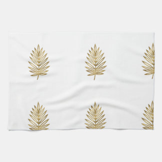 Modern Metallic Gold Botanical Palm Leaf Pattern Tea Towel