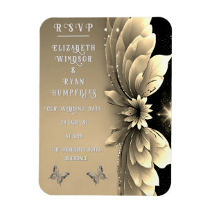 Modern Metallic Gold Floral Wedding Invitation Magnet