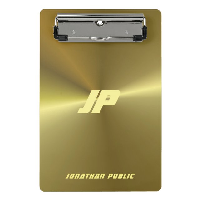 Modern Metallic Gold Look Monogram Template Mini Clipboard (Front)