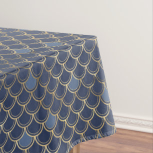 Modern Metallic Gold Navy Blue Mermaid Scales Tablecloth