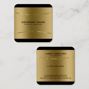 Modern Metallic Gold Stainless Steel Black Border Square Business Card
