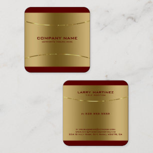 Modern Metallic Gold Stainless Steel Red Border Square Business Card