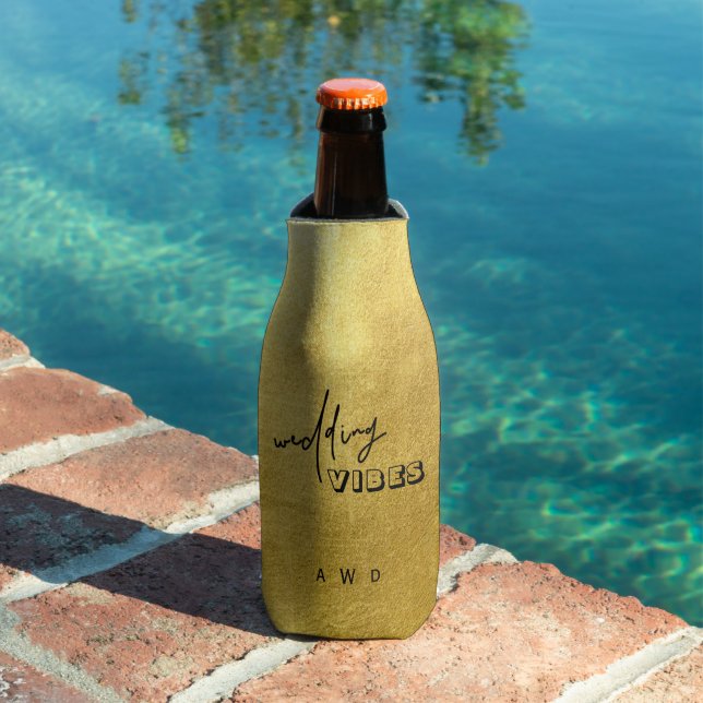 Modern Metallic Gold Wedding Vibes Bottle Cooler (In Situ Pool)