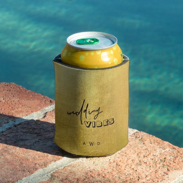 Modern Metallic Gold Wedding Vibes  Can Cooler (In Situ Pool)