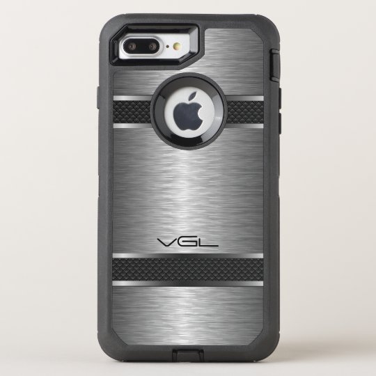 Modern Metallic Grey Texture & Stripes Accent OtterBox Defender iPhone 8 Plus/7 Plus Case